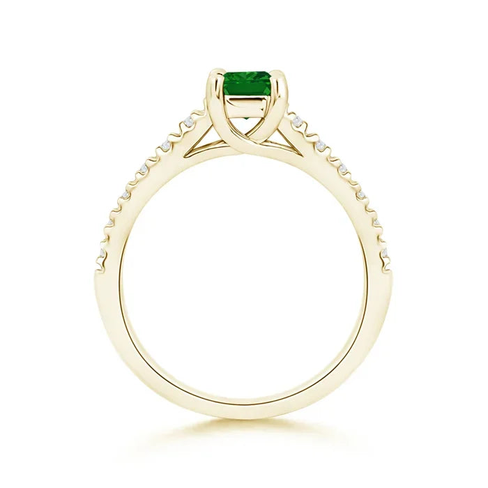 14K Solid Gold Solitaire Square Emerald Ring with Diamond Accents Handmade Customized Fine Jewelry Wedding Engagement Ring