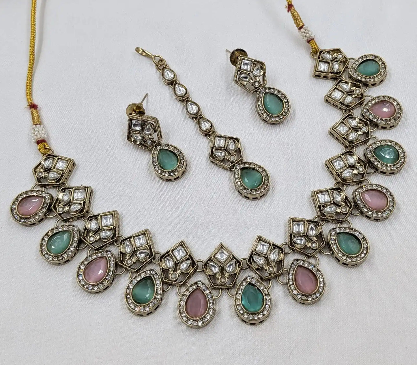 Luxury Green Kundan Necklace Set with Earrings Gold Plated Designer Bridal Wedding Party Jewelry for Women OEM Export for Women