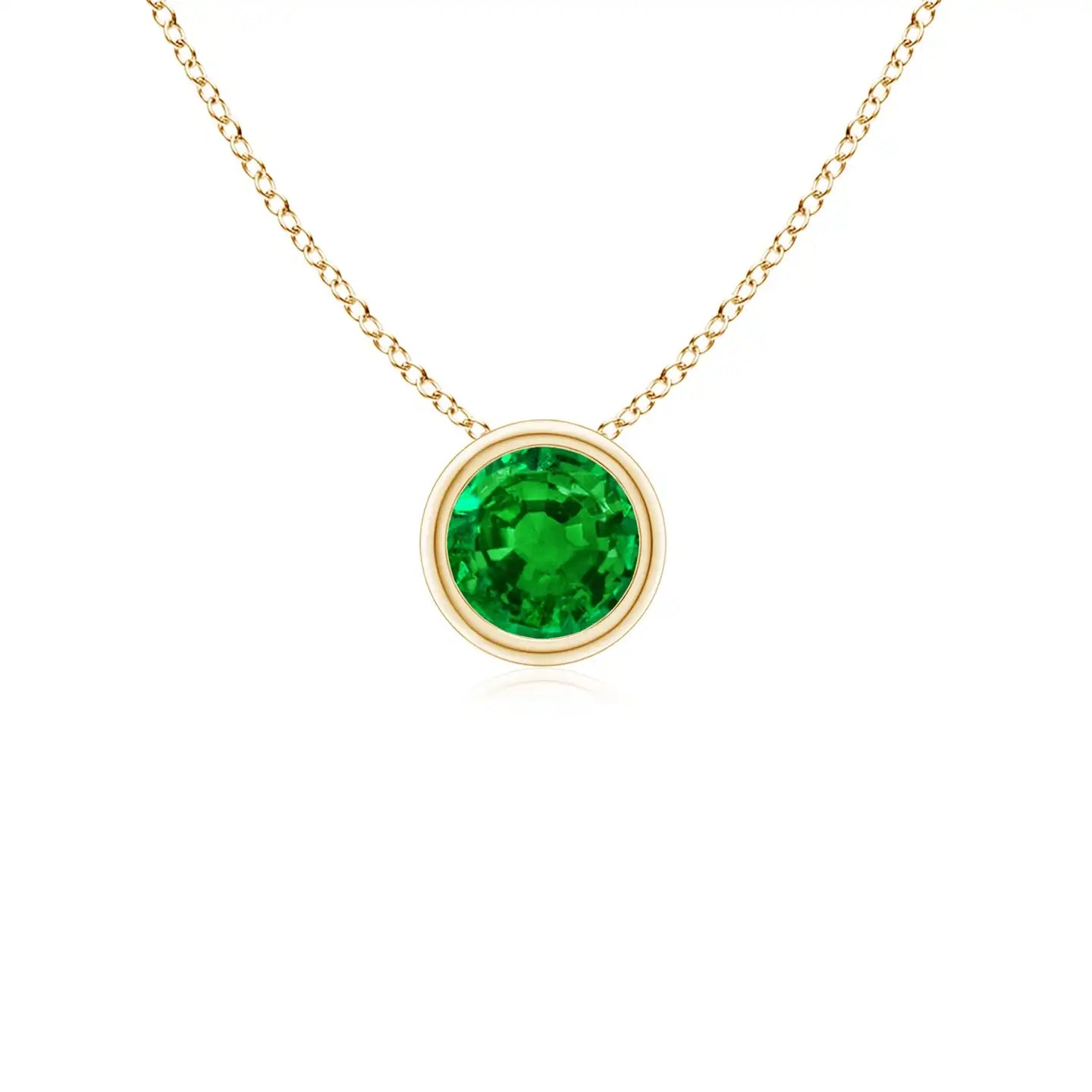 14K Solid Gold Natural Emerald Bezel-Set Round Solitaire Pendant Classic Fine Jewellery Wedding Anniversary Gift For Her 2026