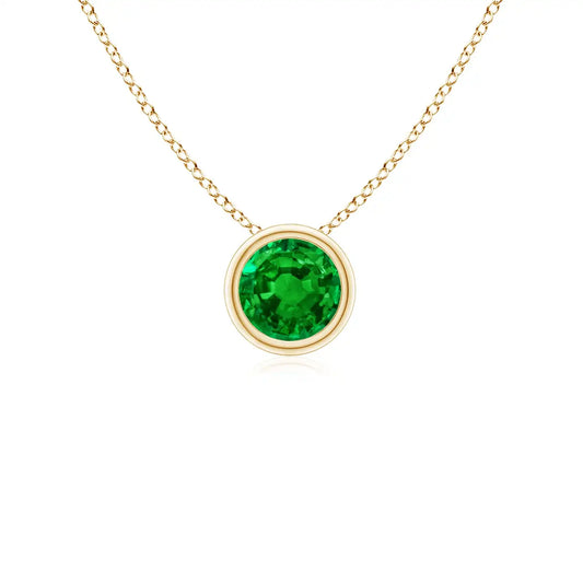 14K Solid Gold Natural Emerald Bezel-Set Round Solitaire Pendant Classic Fine Jewellery Wedding Anniversary Gift For Her 2026
