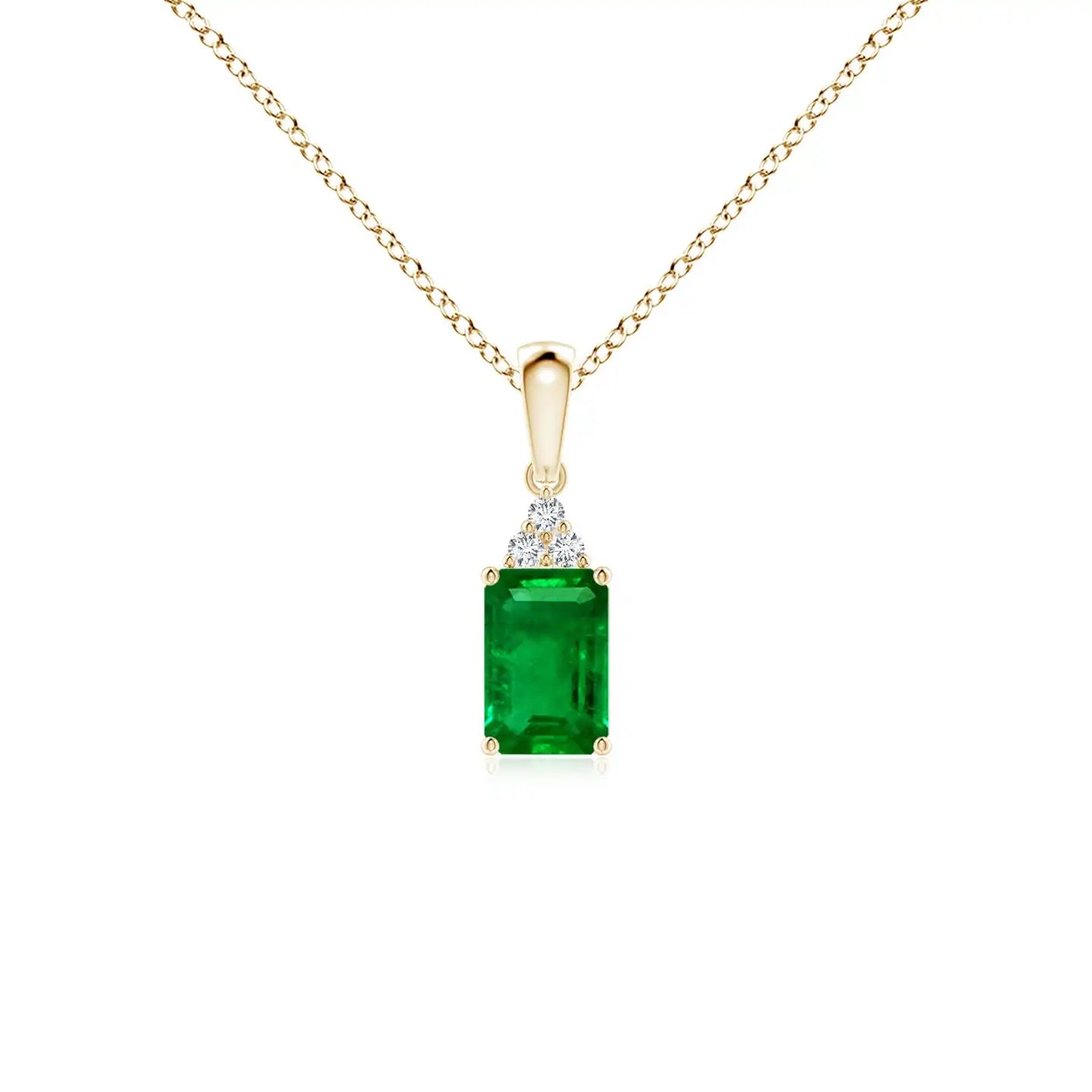 14K Solid Gold Natural Emerald-Cut Emerald Pendant With Diamond Trio Classic Fine Jewellery Anniversary Gift For Her 2026