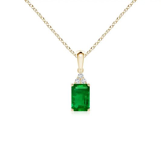 14K Solid Gold Natural Emerald-Cut Emerald Pendant With Diamond Trio Classic Fine Jewellery Anniversary Gift For Her 2026