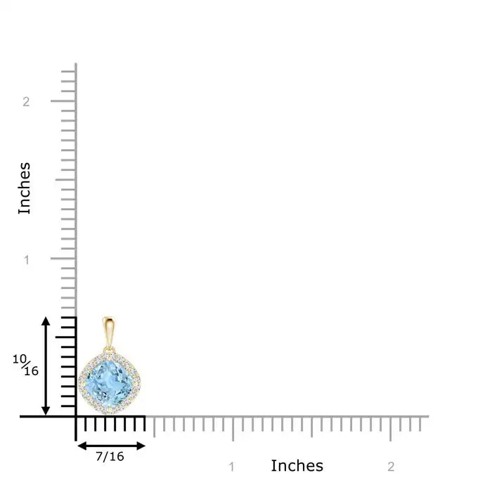 14K Solid Gold IGI Certified Sideways Cushion Cut Aquamarine And Pave Sett Accented Diamond Halo Pendant Fine Jewelry For Sale