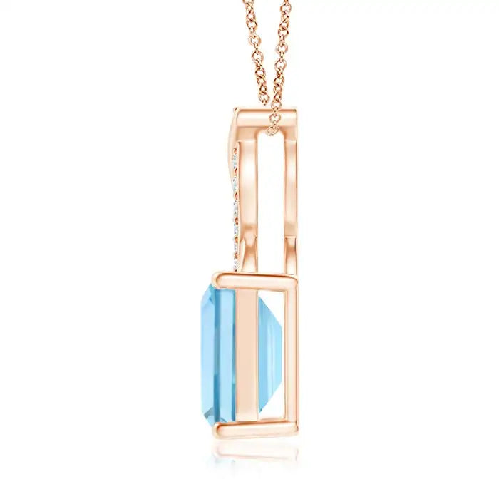 14k 18K Pure Gold Natural Aquamarine Pendant With Diamond Entwined Bale Beautiful Design Party Wear Luxury Fine Jewelry Pendant