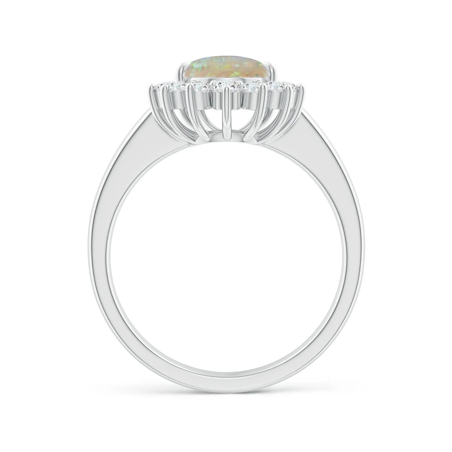14k Gold Claw-set 7x10mm Pear Cut 1.80C Ethiopian Opal Gemstone & 0.22Ct Halo Diamond Ring 18k Gold Opal & Diamond Handmade Ring