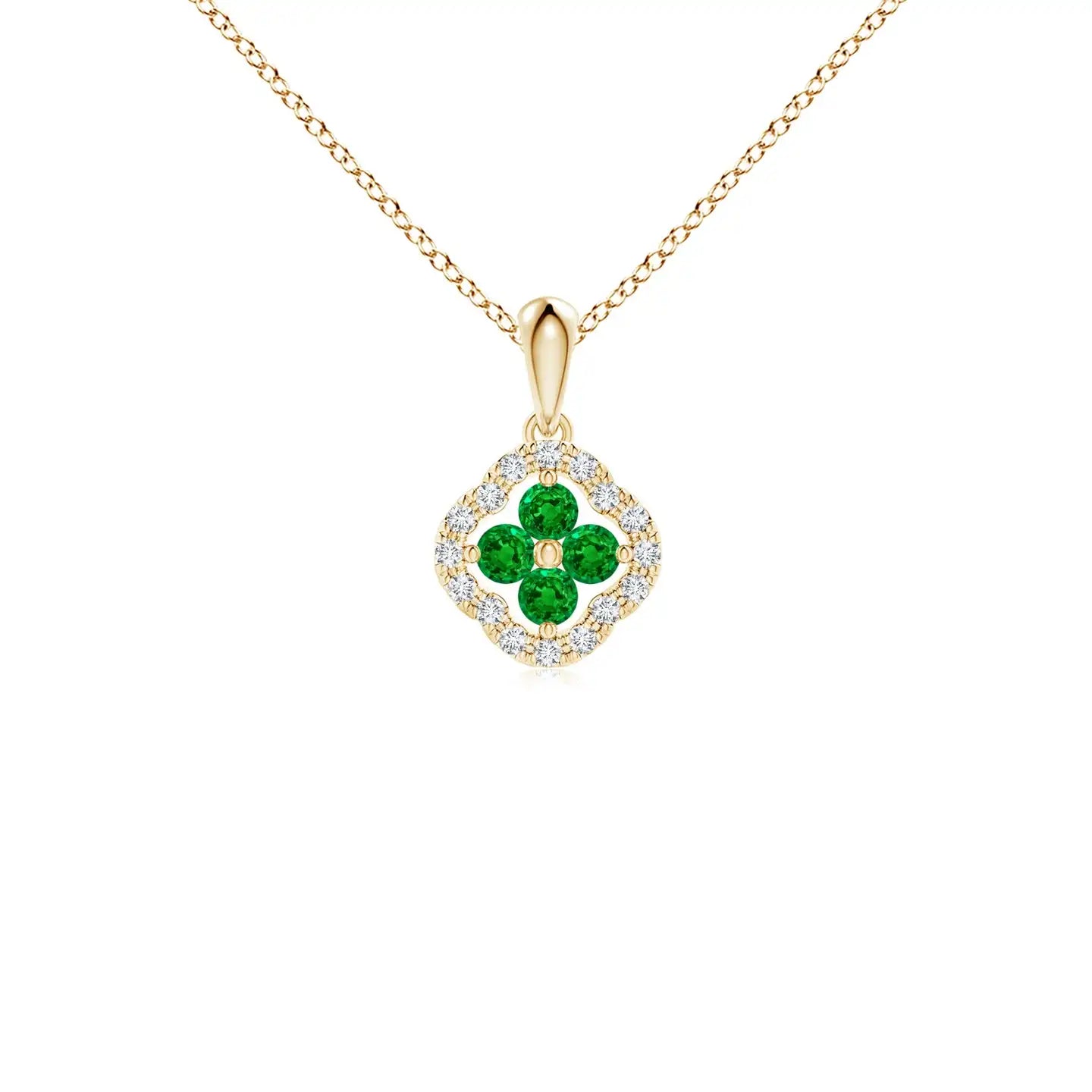 14K Solid Gold Natural Emerald Diamond Framed Emerald Clover Pendant Classic Fine Jewellery Anniversary Gift For Her 2026