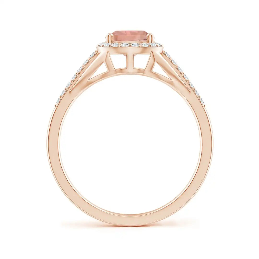 14K Solid Gold Pear-Shaped Natural Pink Morganite with Halo Diamond Engagement Ring Handmade Customized Top Selling Bridal Ring