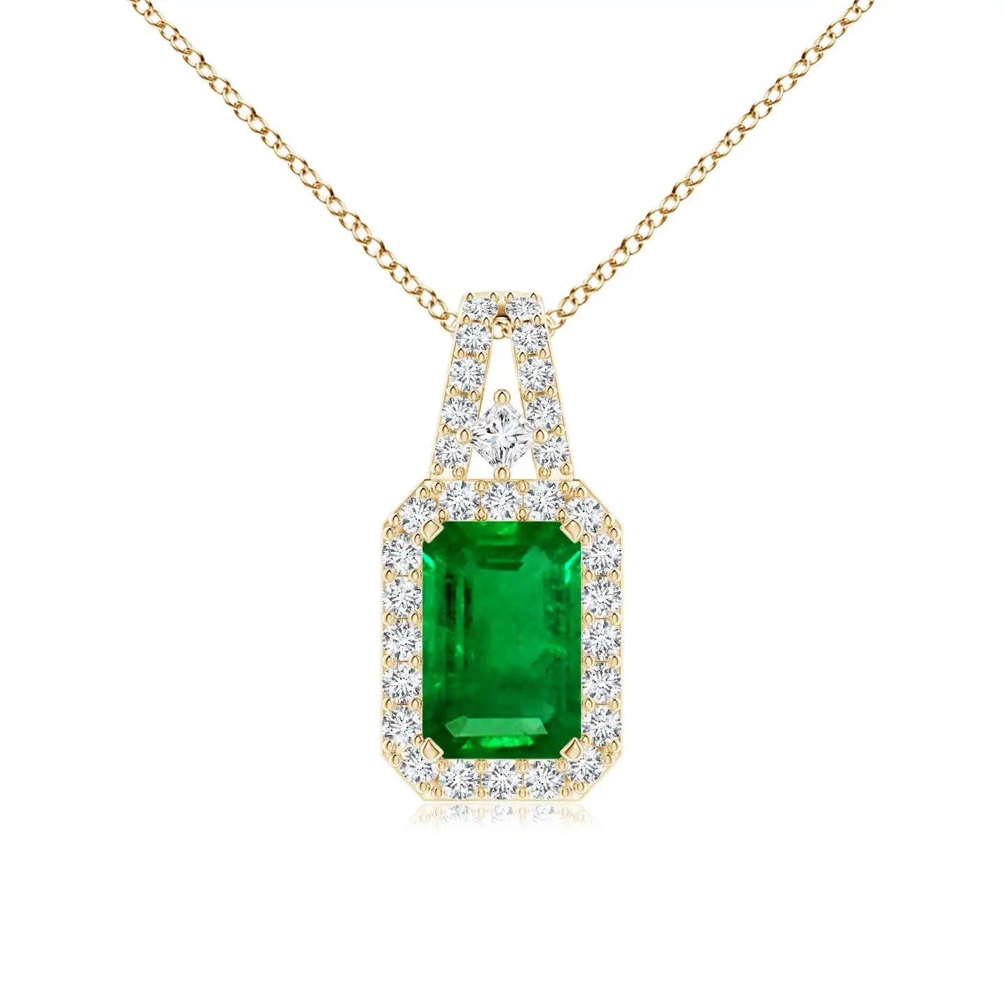 14K Solid Gold Natural Emerald-Cut Emerald Halo Pendant With Natural Diamond Fine Jewellery Anniversary Gift For Her 2026