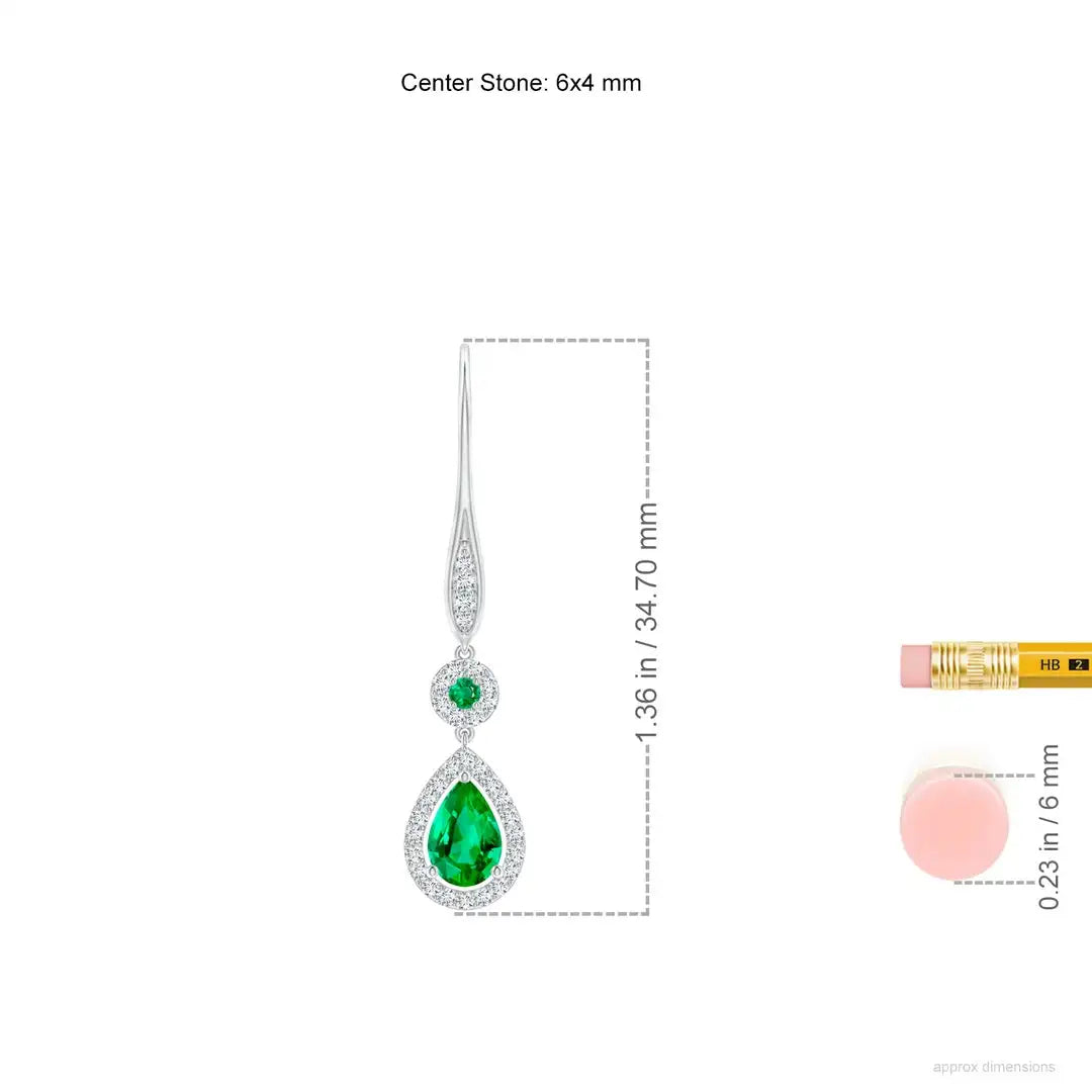 14kt Rose Gold Pear Emerald Halo Drop Dangle Earrings With Diamond Accents Women's Wedding Jewelry