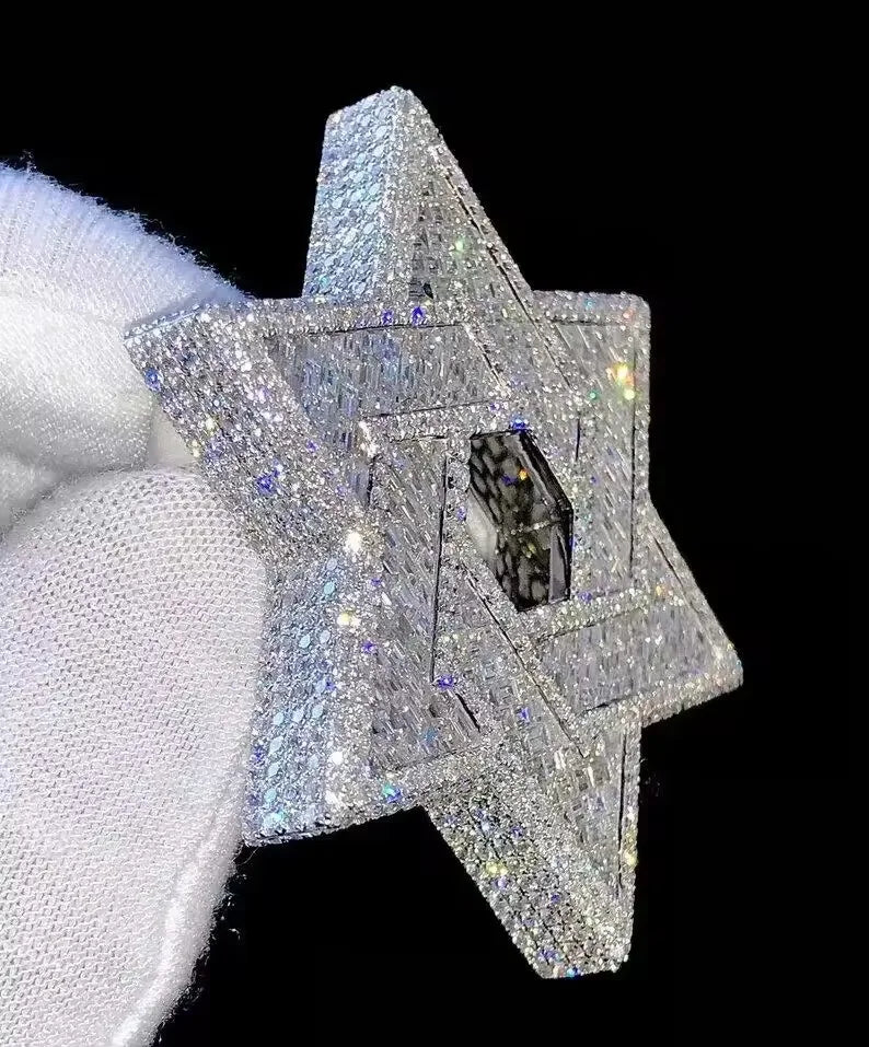 BiG-BOSS Iced Out Star Cross Pendant Gold Plated Silver Luxury Moissanite Hip Hop Jewelry for Men's