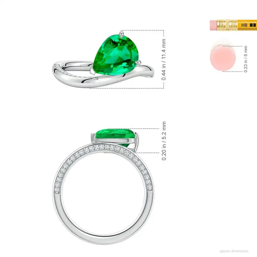 14K Solid Gold Angled Pear Emerald Curved Solitaire Engagement Ring Handmade Customized Fine Jewelry Wedding