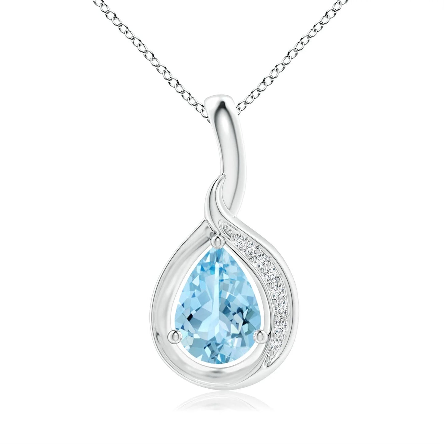 IGI Certified 18K Gold Pear-Cut Prong Sett Aquamarine & Pave Set Diamond Loop Pendant Link Chain Necklace High Quality Pendants