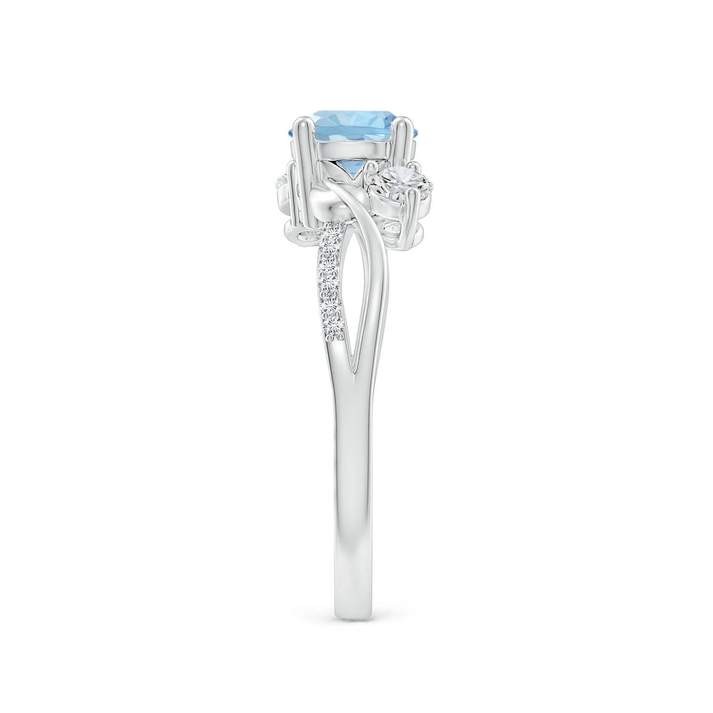 14K Solid Gold Natural Round Cut Solitaire Aquamarine With Diamond Twisted Shank Ring Fine Jewelry Fashion Engagement Band Ring