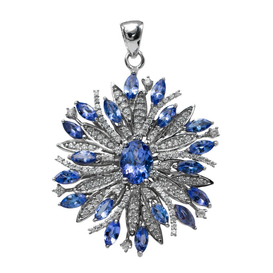 ArtistA Marquise Oval Blue Cubic Zirconia Pendant Necklace in 925 Sterling Silver