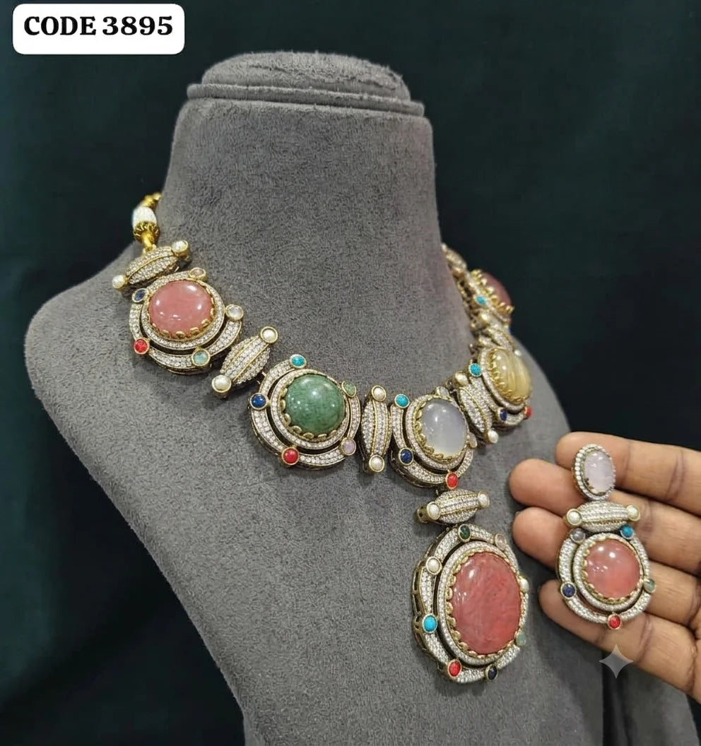 Luxury Multi Stone Statement Necklace Set for Women Bridal Party Wedding Designer Collar Jewelry Gift Collection Set