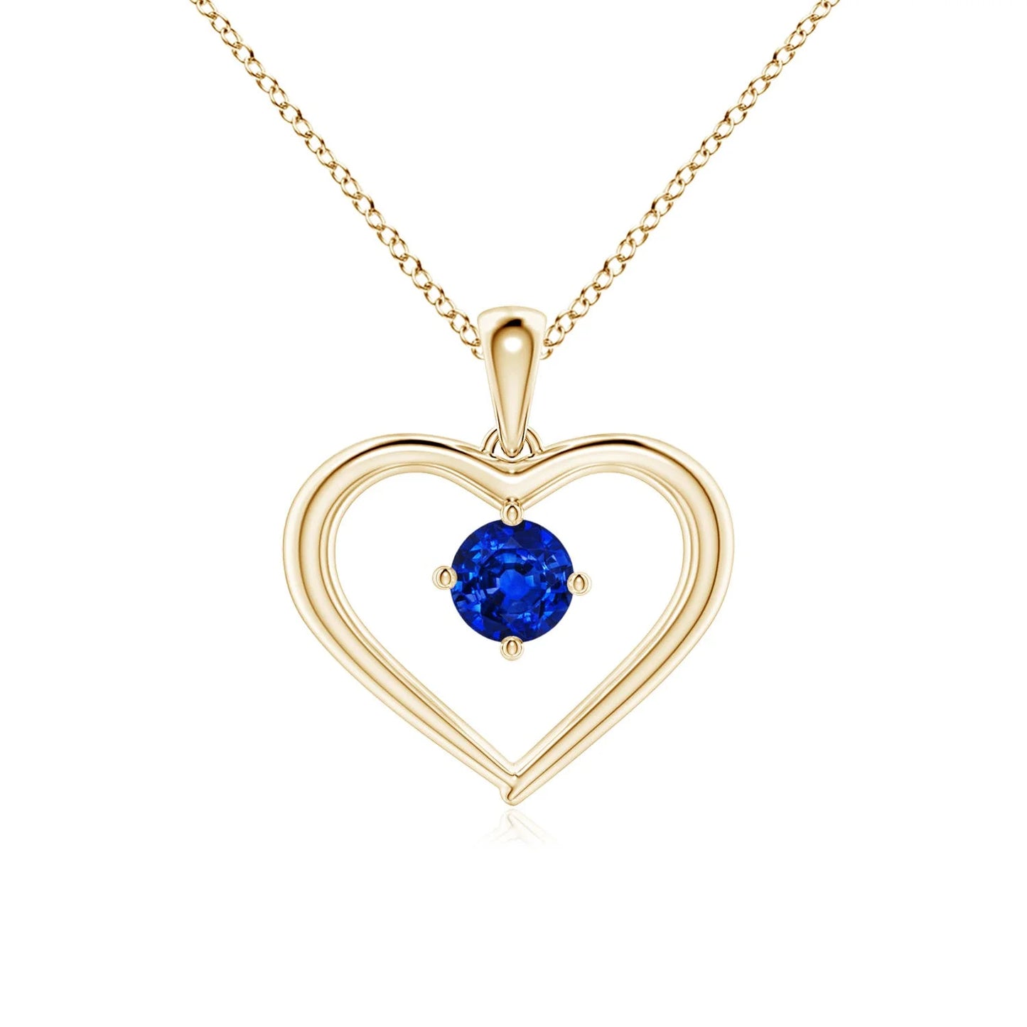 14K 18K Gold Natural Round Blue Sapphire Solitaire Open Heart Pendant Direct Manufacturer Fine Jewelry Gemstone Pendant Necklace