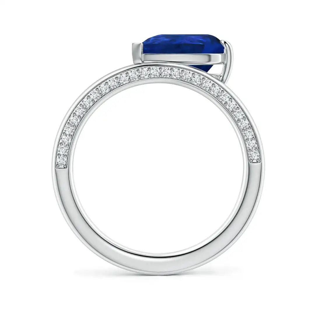 Angled Pear Blue Sapphire Curved Solitaire Engagement Ring Handmade Customized Fine Jewelry Wedding 14K Solid Gold