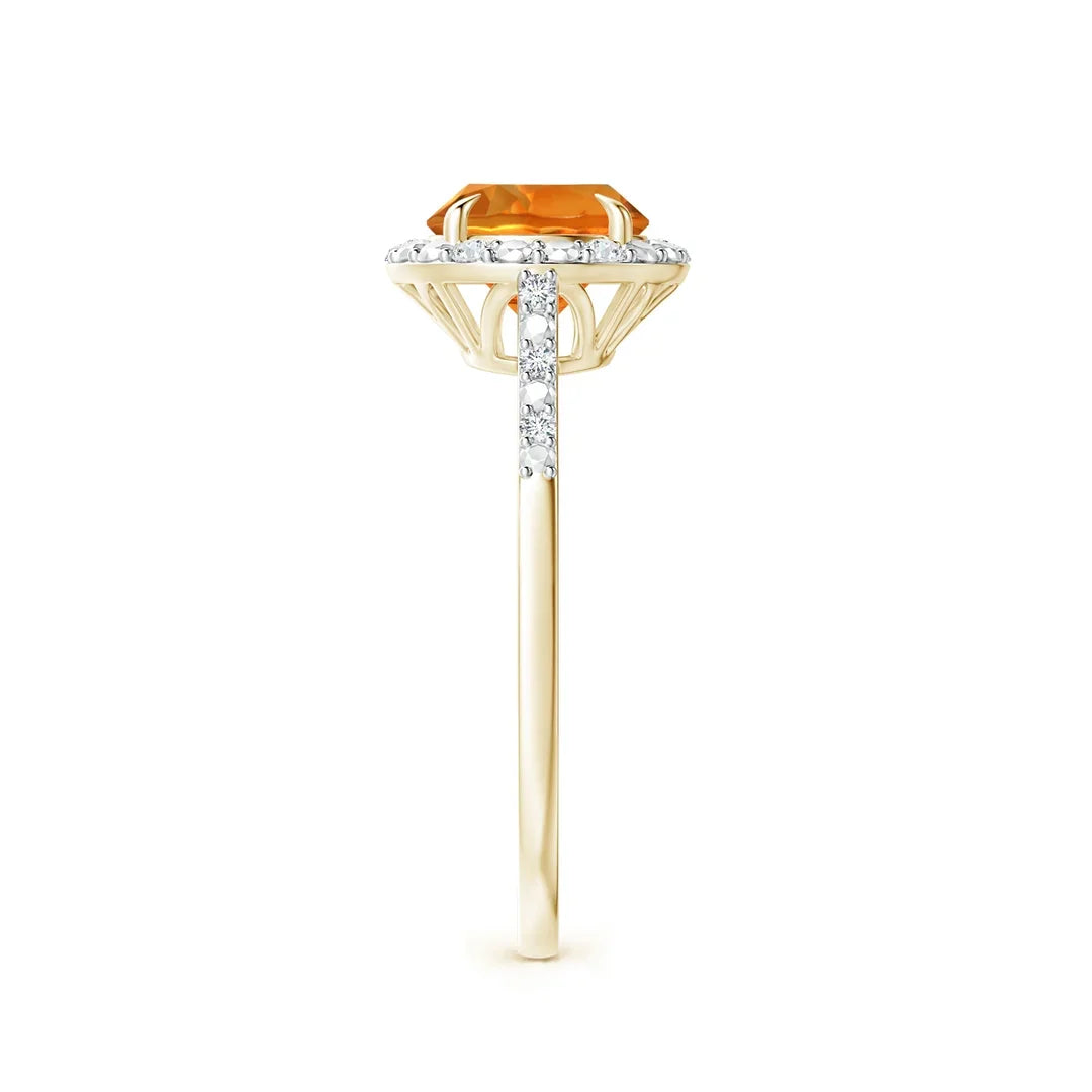 14K Solid Gold Round Citrine Ring with Diamond Halo Ring Handmade Customized Fine Jewelry Wedding Engagement & Party Wear
