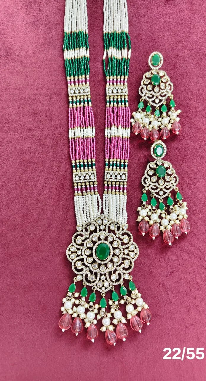 Luxury Multi Strand Pearl Pendant Necklace Set Gold Plated Bridal Wedding Traditional Long Haram Jewelry for Women Set