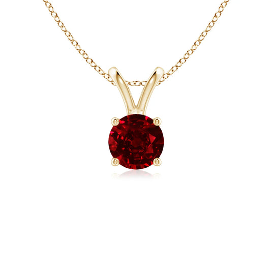 14K 18K Solid Gold Natural Round Cut Ruby V-Bale Solitaire 4 Claw Set Pendant Everyday Wear Casual Unisex Fine Jewellery Pendant