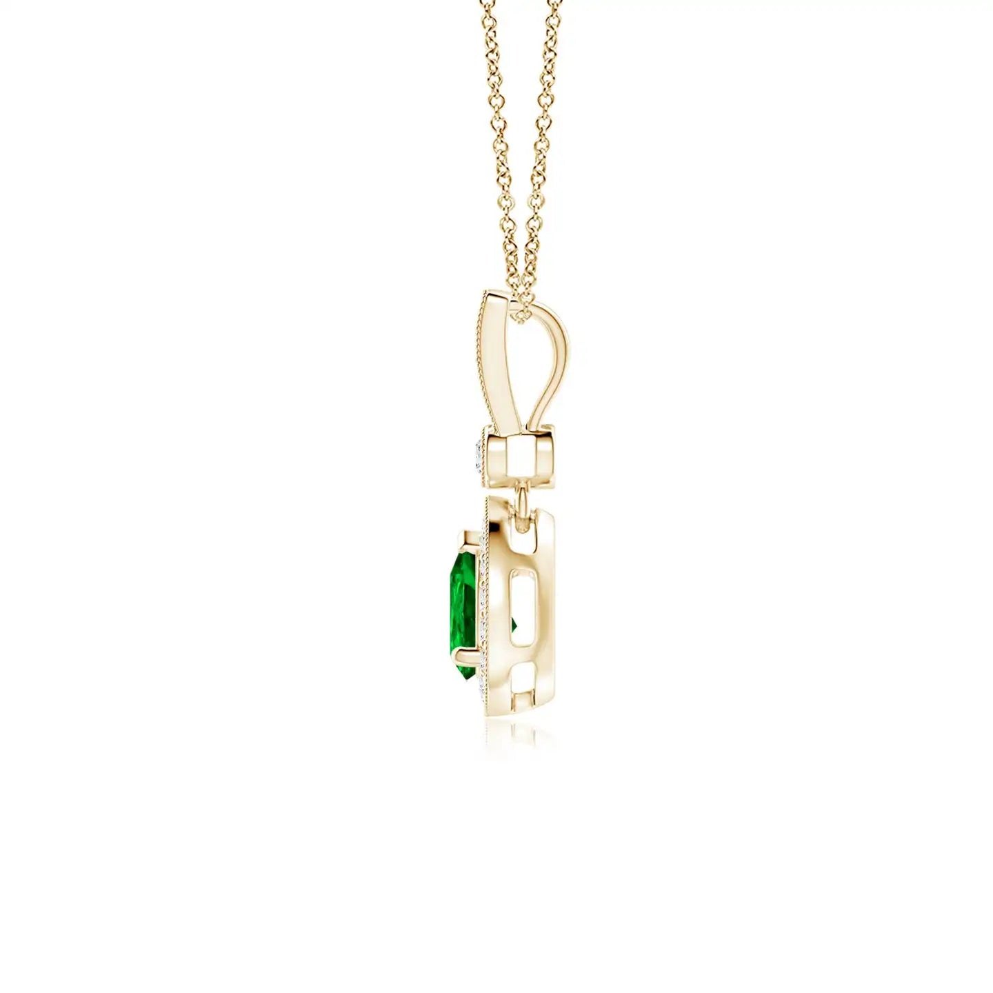14K Solid Gold Natural Pear-Shaped Emerald Stone And Pave Diamond Halo Pendant Classic Fine Jewellery Anniversary Gift For Her