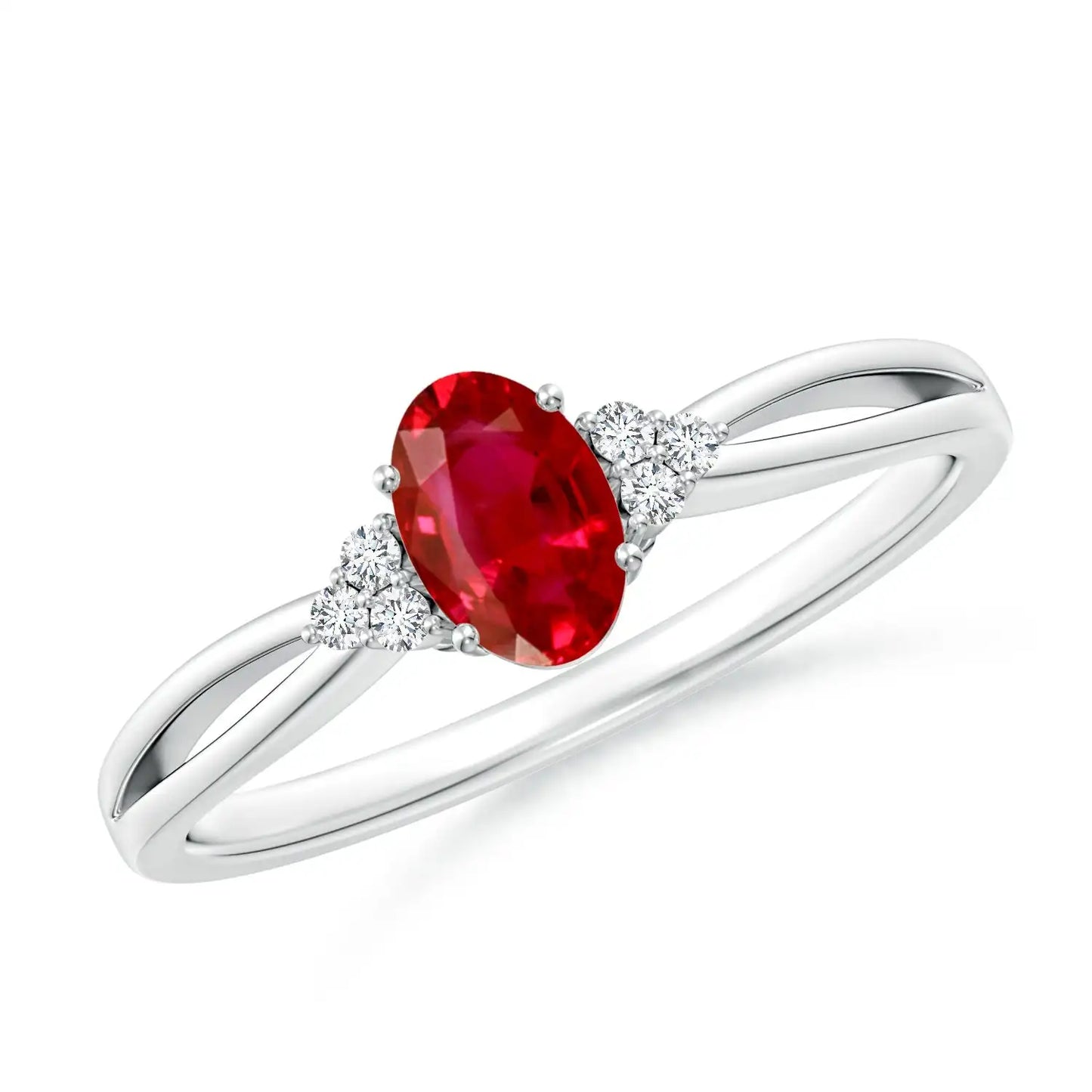 14K Pure Gold High Quality Natural Oval Cut Ruby Solitaire Split Shank Ring Round Cut 3 Side Diamonds Engagement Ring for Women