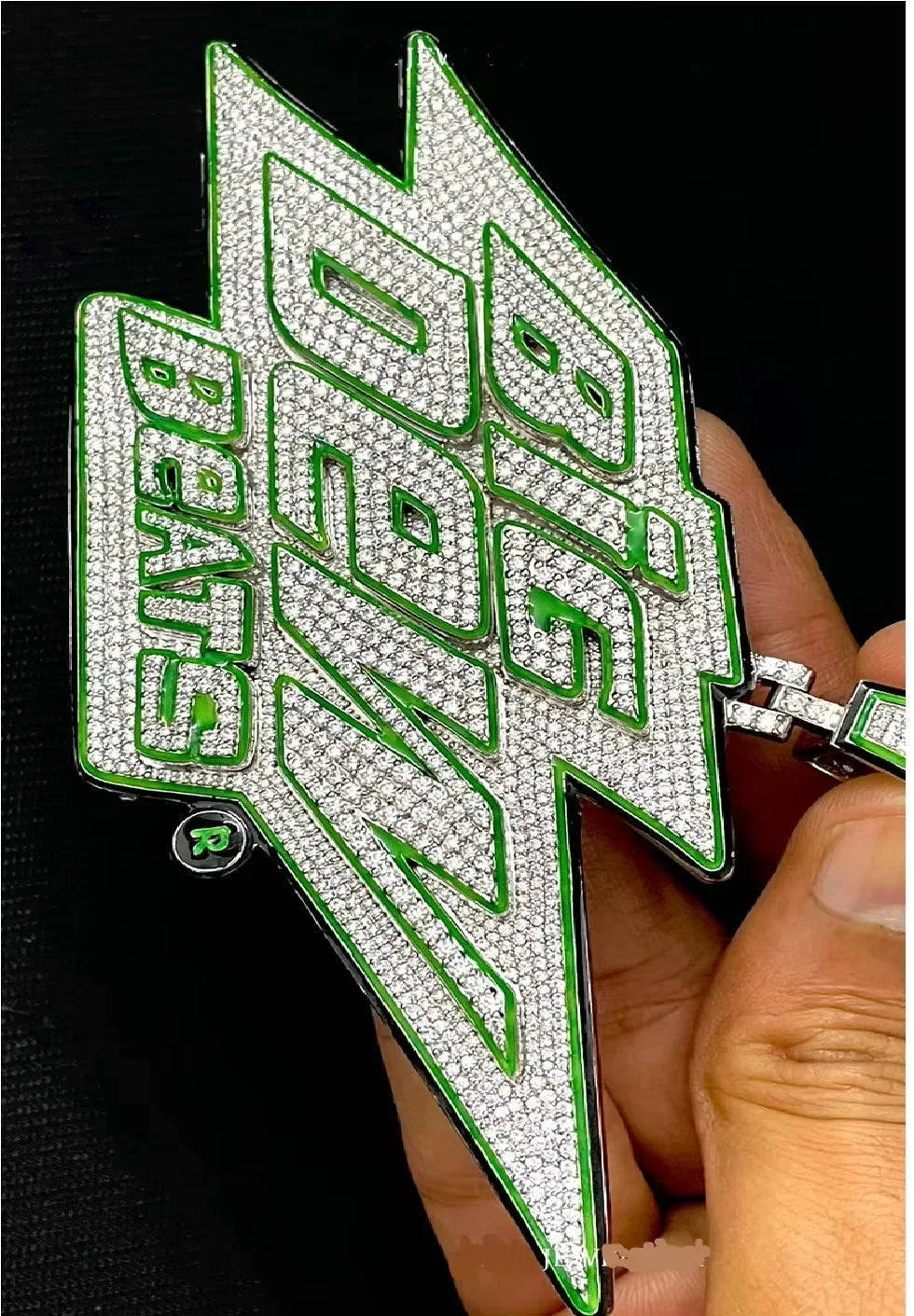 BiG-BOSS Iced out custom green logo pendant necklace with moissanite stones for men hip hop luxury fashion jewellery