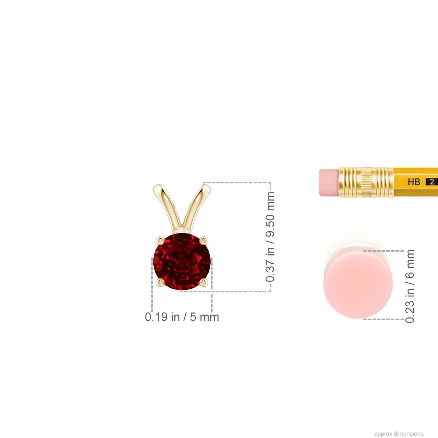 14K 18K Solid Gold Natural Round Cut Ruby V-Bale Solitaire 4 Claw Set Pendant Everyday Wear Casual Unisex Fine Jewellery Pendant