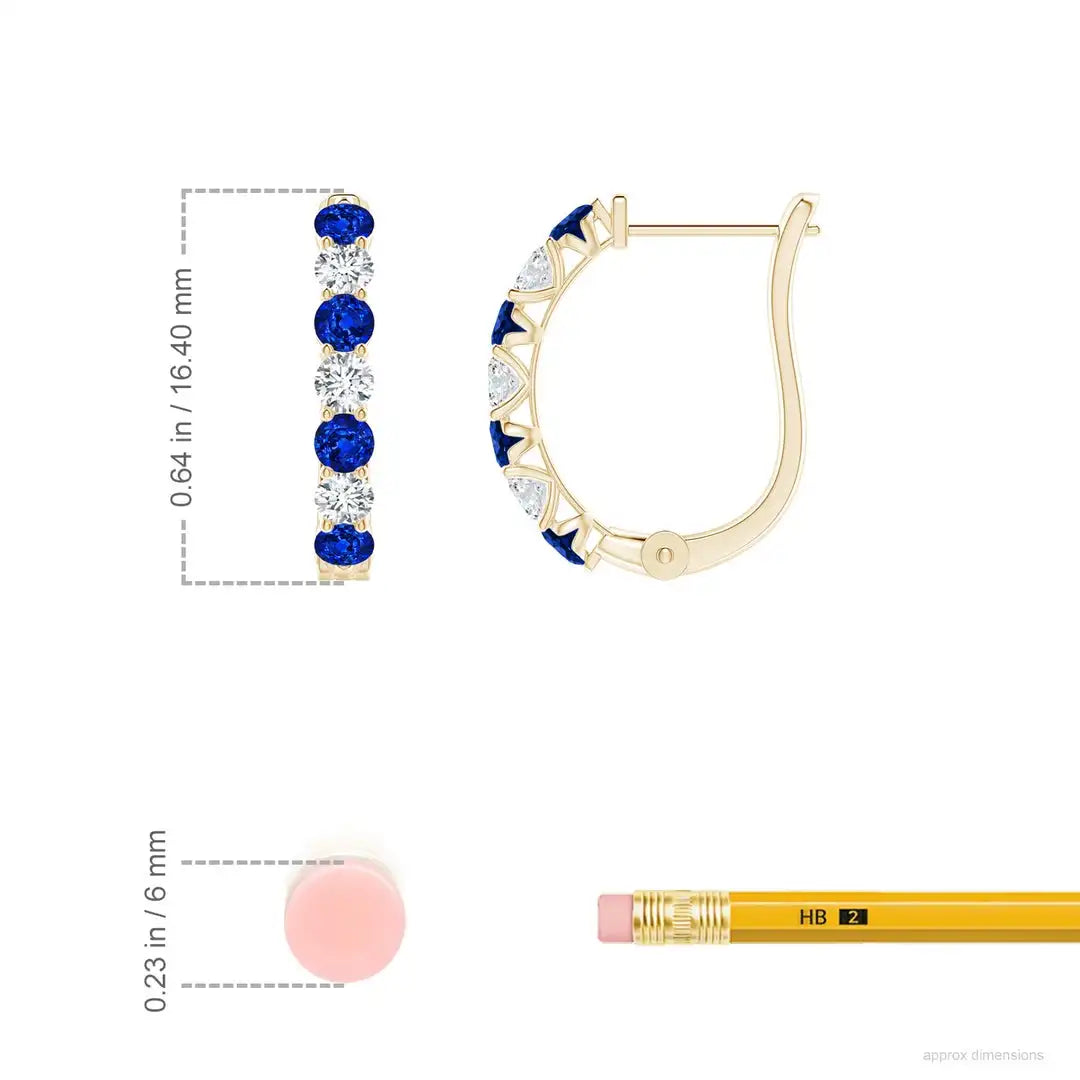 Blue Sapphire And Diamond Channel Setting Classic 14K Solid Gold Hoop Earrings Women's Jewelry