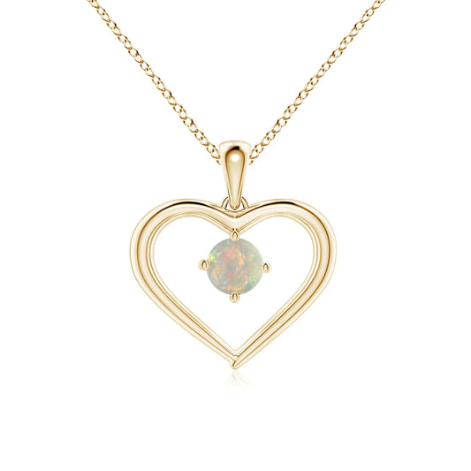 14K Solid Gold Natural Round Opal Solitaire Open Heart Pendant 2026 New Arrival Romantic Lover's Gift Fine Jewelry Gold Pendant