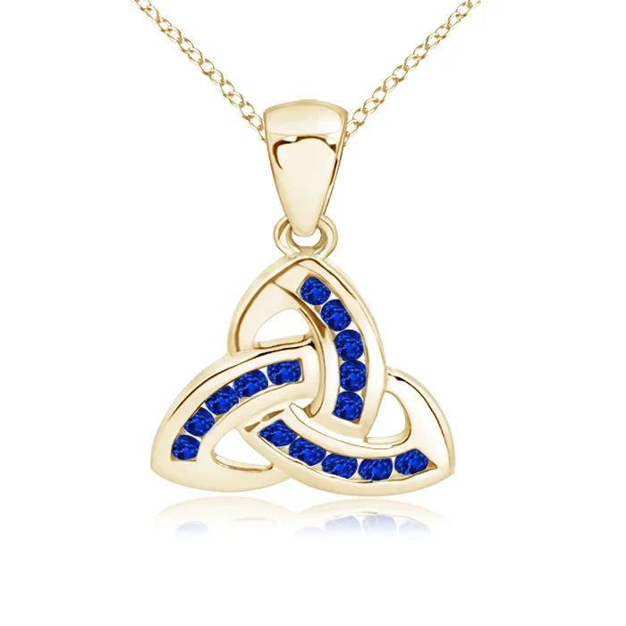 14K Solid Gold Channel-Set 0.27Ct Natural Blue Sapphire Dangling Celtic Knot Pendant Good Luck Celtic Knot Jewelry Gifts for Her