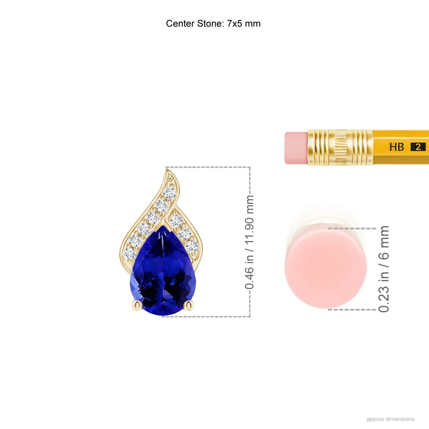 IGI Certified Pear-Cut Natural 0.35 Ct Tanzanite Solitaire & Pave Diamond 14K Gold Flame Pendant Classic Party Wear Necklace
