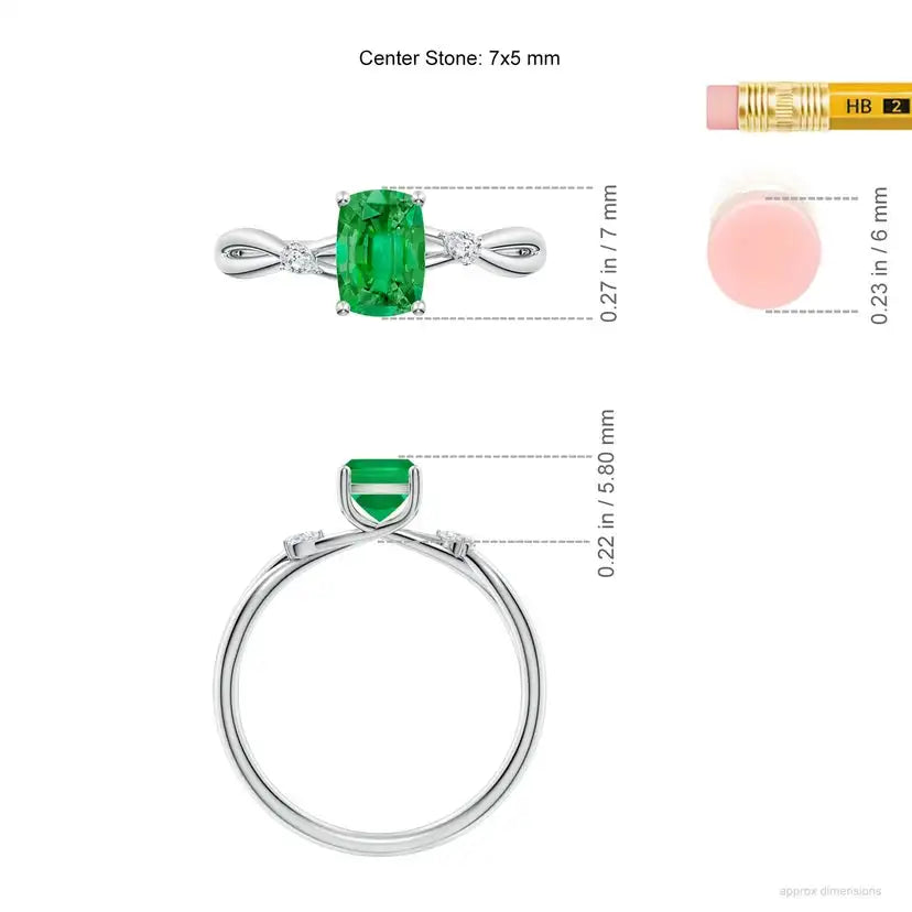 Nature Inspired Cushion Rectangular Emerald Side Stone Engagement Ring Handmade Customized Fine Jewelry Wedding 14K Solid Gold