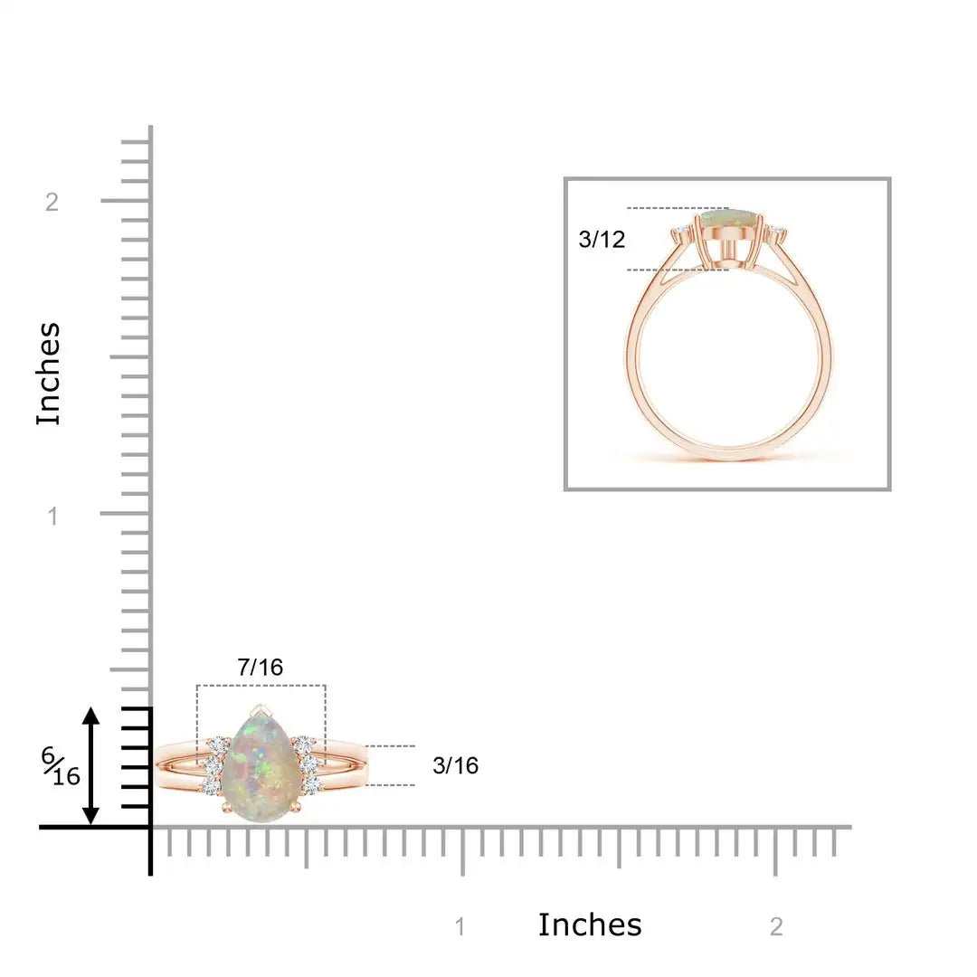 14K Pure Gold Pear Cut Natural Ethiopian Opal Gemstone Ring with Triple Diamond Accents Split Shank Engagement Ring Fine Jewelry