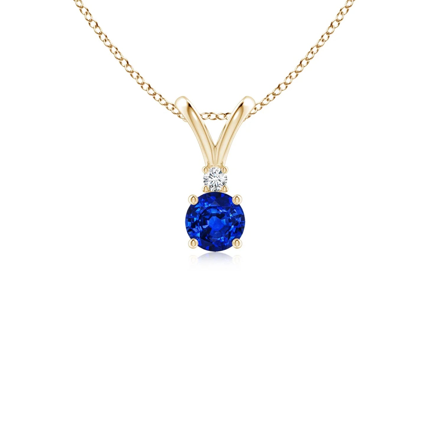 High Quality 14K Gold Natural Blue Sapphire With Diamond Two Stone Pendant 18K Gold V Bale IGI Certified Pendant Link Necklace
