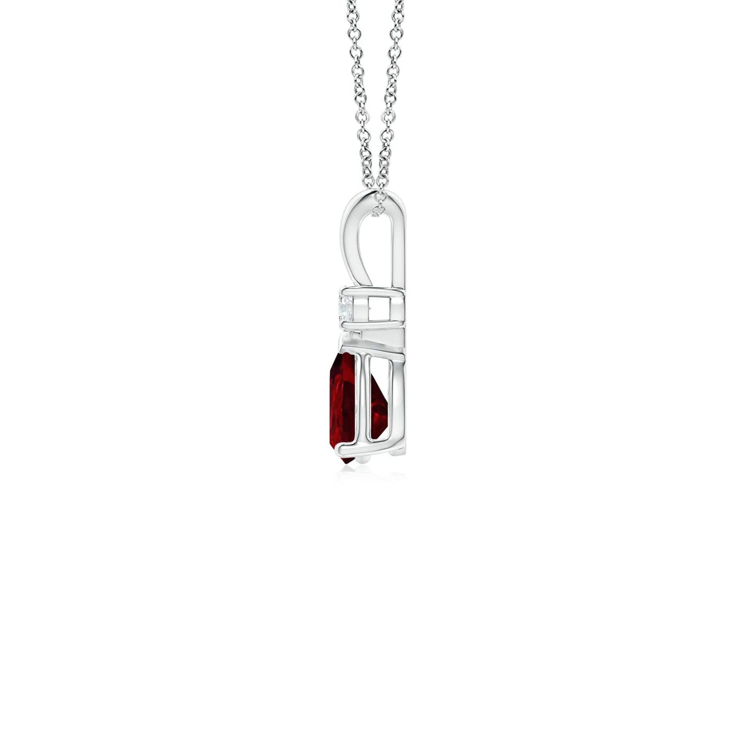 2026 18K Pure Gold Natural Pear Cut Red Ruby & Diamond Teardrop V-Bale Pendant Party Wear Luxury Jewelry Pendant Chain Necklace