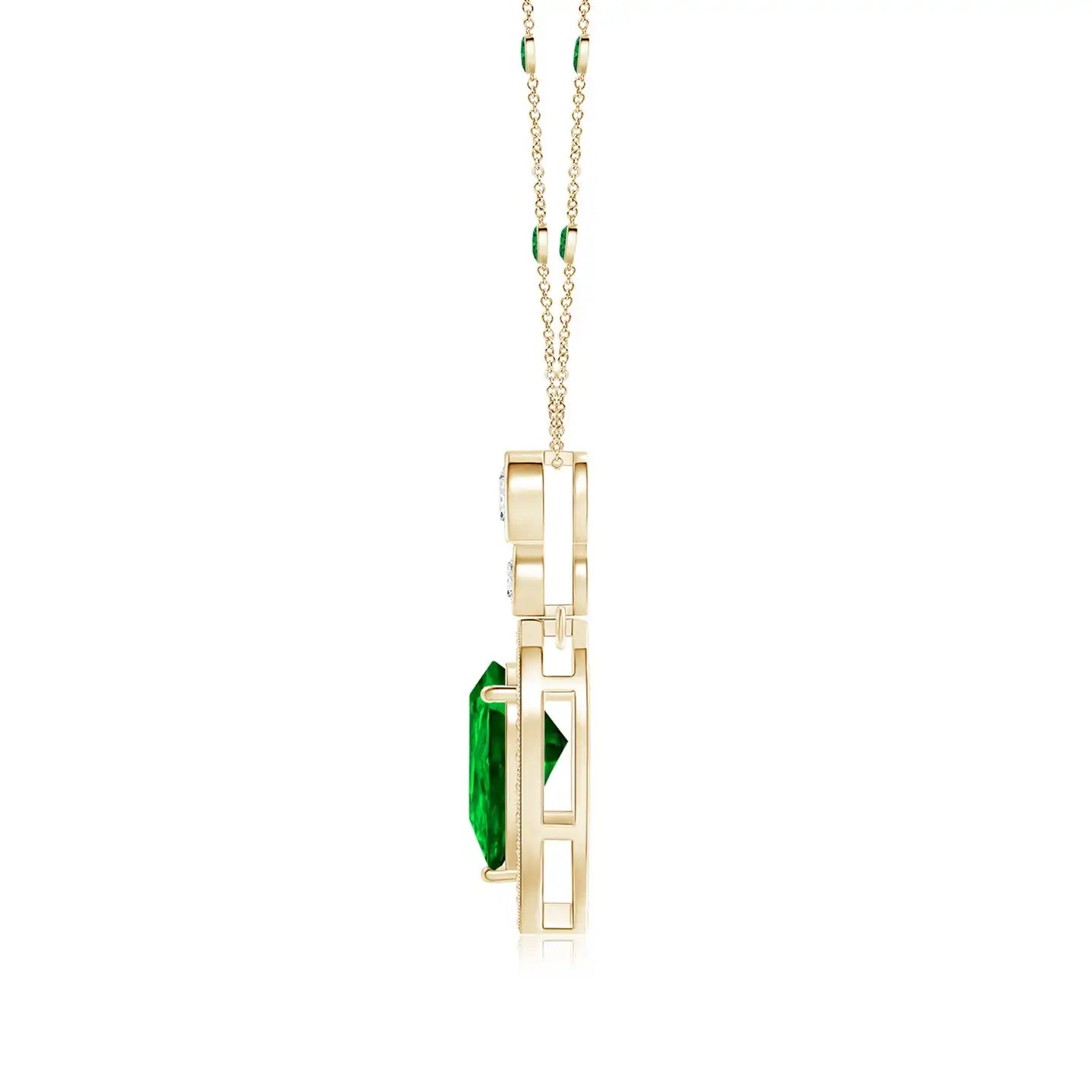 18K Solid Inverted Pear Cut Natural IGI Certified Claw Sett 0.85 Ctw Emerald Pendant With 0.21Ctw Accented Pave Diamond Pendant
