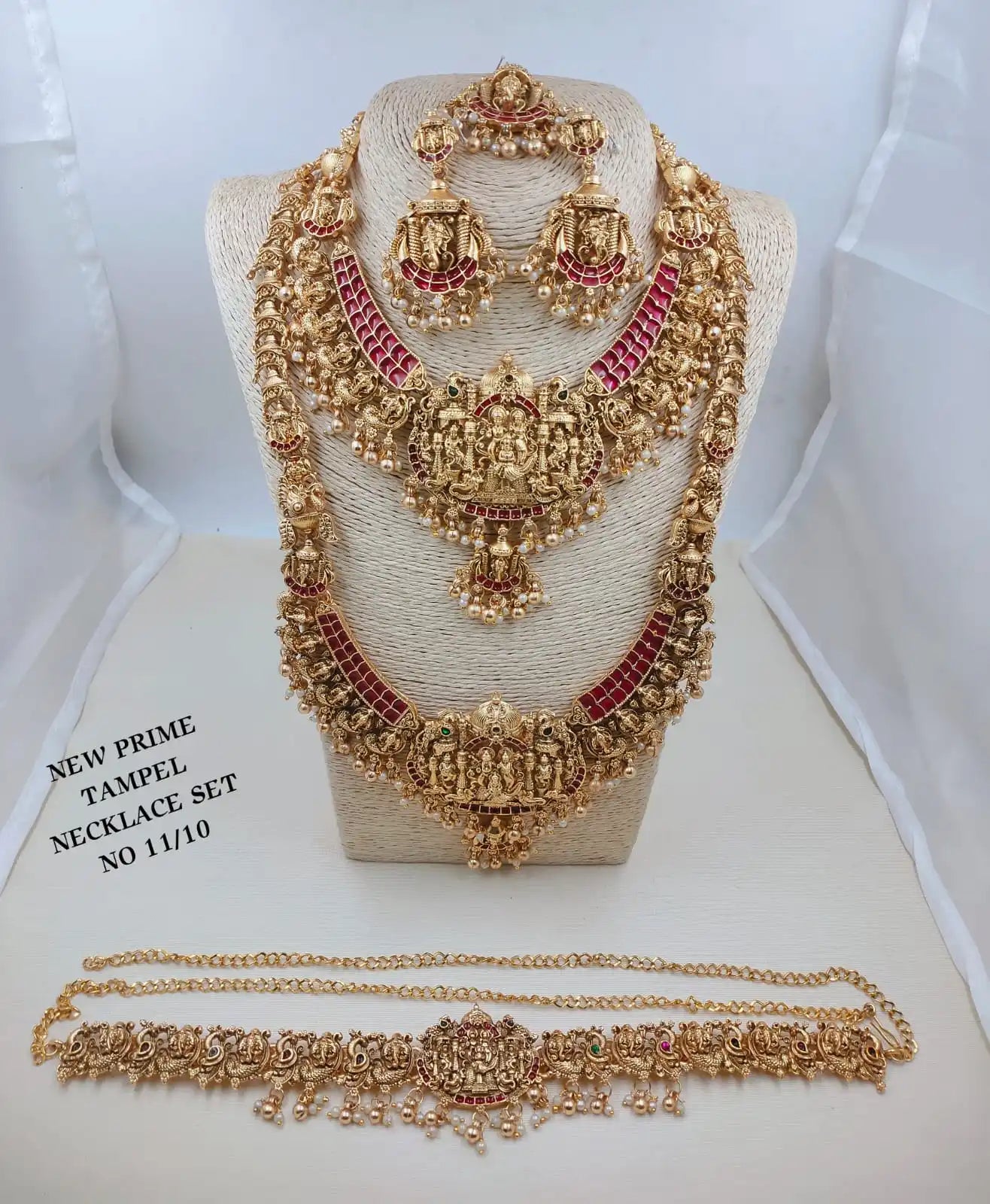 Premium Antique Temple Lakshmi Bridal Jewelry Set with Layered Necklace Traditional Wedding South Indian Gold Design