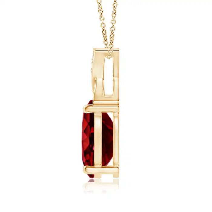 14K Solid Gold Natural Oval Cut Red Ruby X Shape Diamond Inlaid Pendant Unisex Fine Jewelry Birthstone Luxury Handmade Pendant
