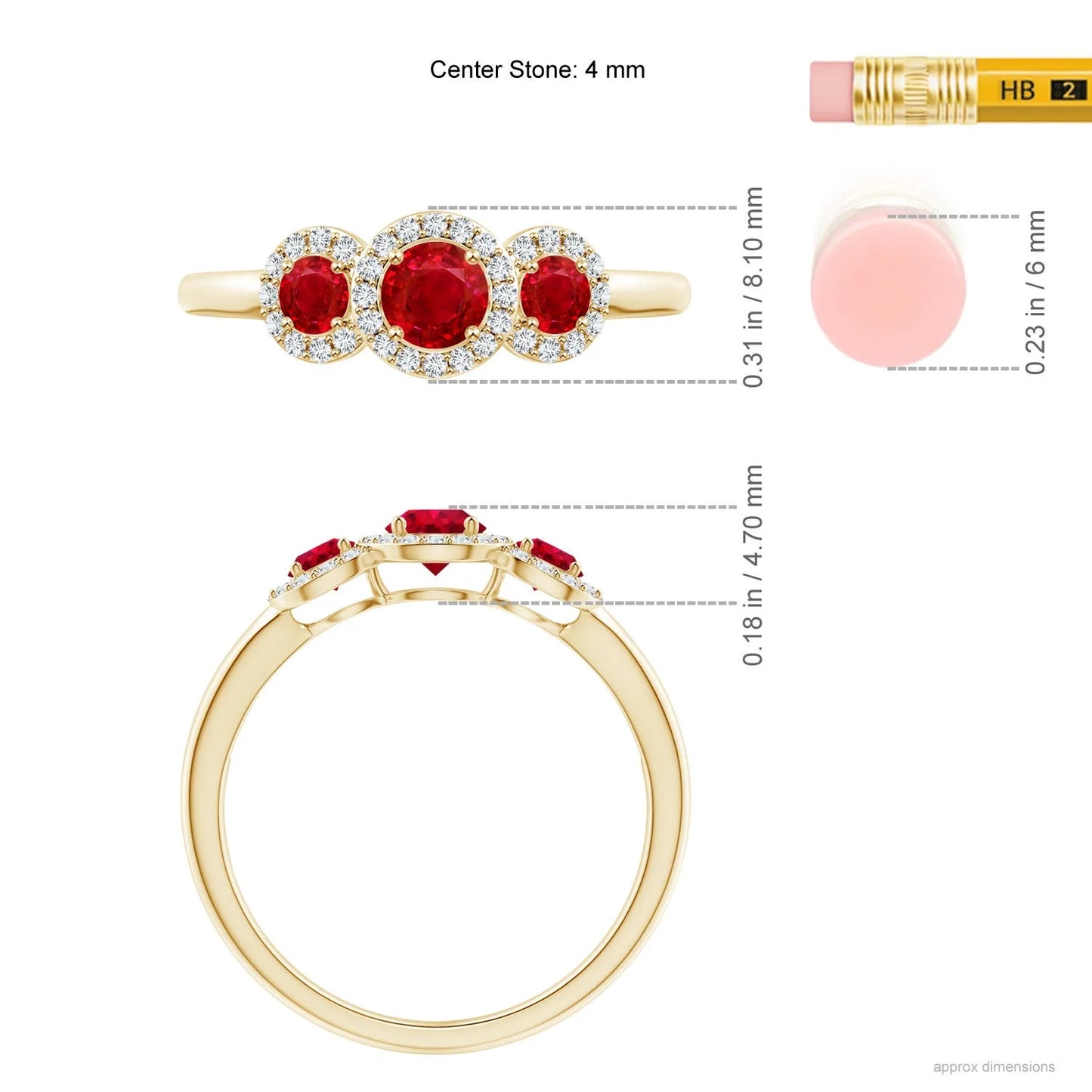 14K 18k Solid Gold Round Cut Ruby Three Stone Halo Engagement Ring with Accent Pave Diamonds Custom Handmade Fine Jewelry Ring