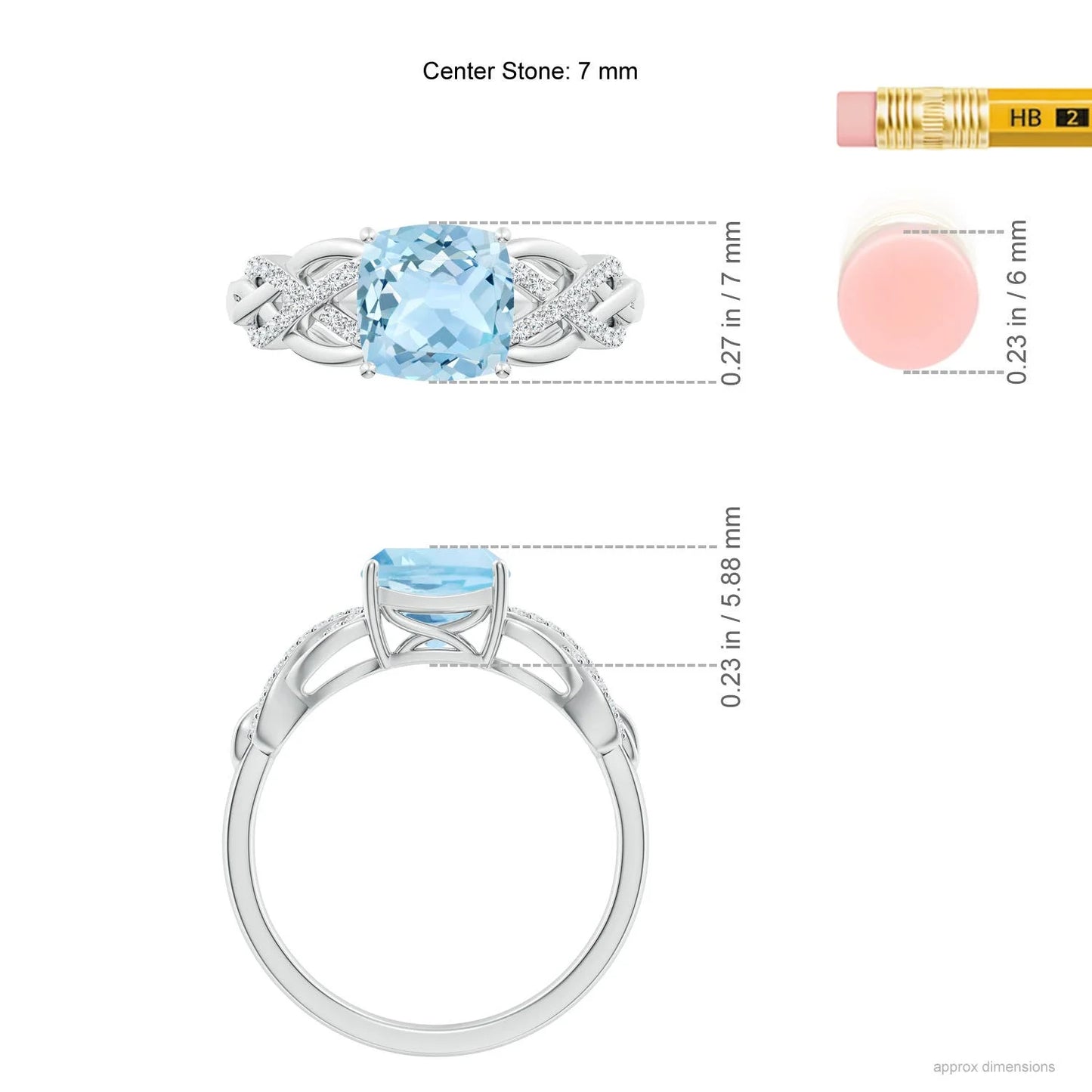 14k Solid Gold Unique Design Criss Cross Shank Cushion Cut Natural Aquamarine Ring With Pave Diamond Classic Engagement Ring OEM