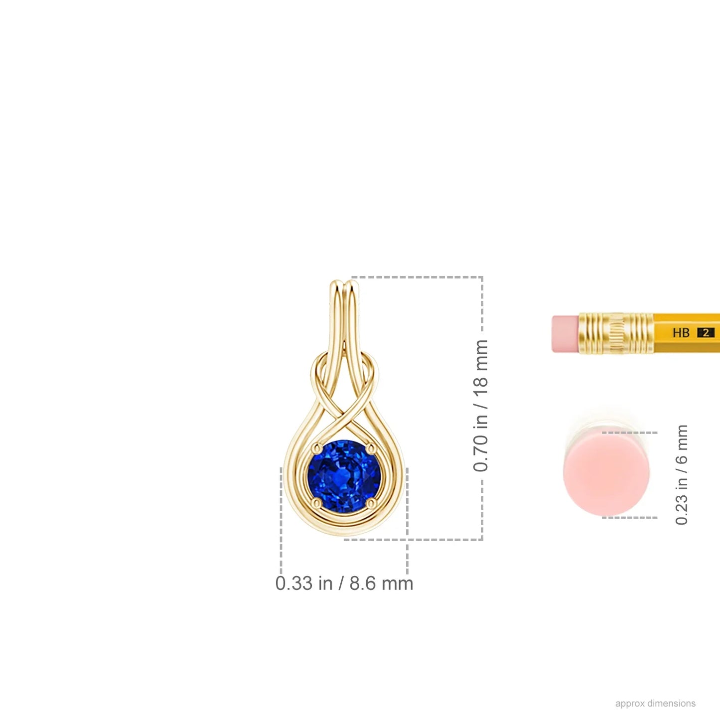 14K 18K Gold Natural Prong Sett Round Cut Blue Sapphire Solitaire Infinity Knot Pendant Handmade Fine Jewelry Direct Wholesaler