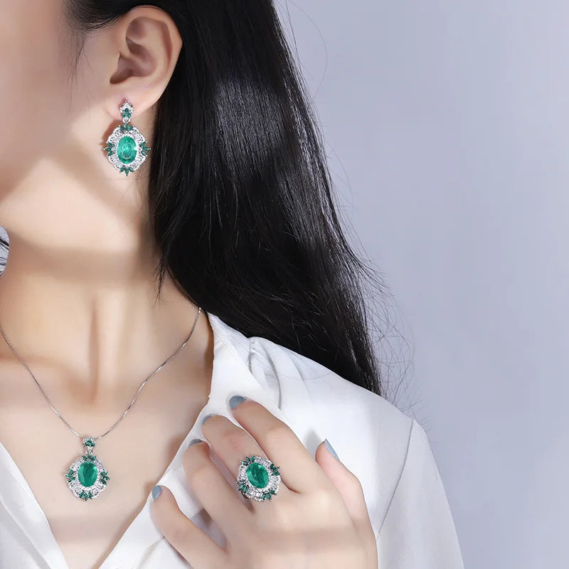 Gemfiori Crystal Gemstone Full Lab Diamond Pendant Necklace Earrings Ring Fashion Jewellery Sets Luxury Bridal Jewelry Set Creative Gifts
