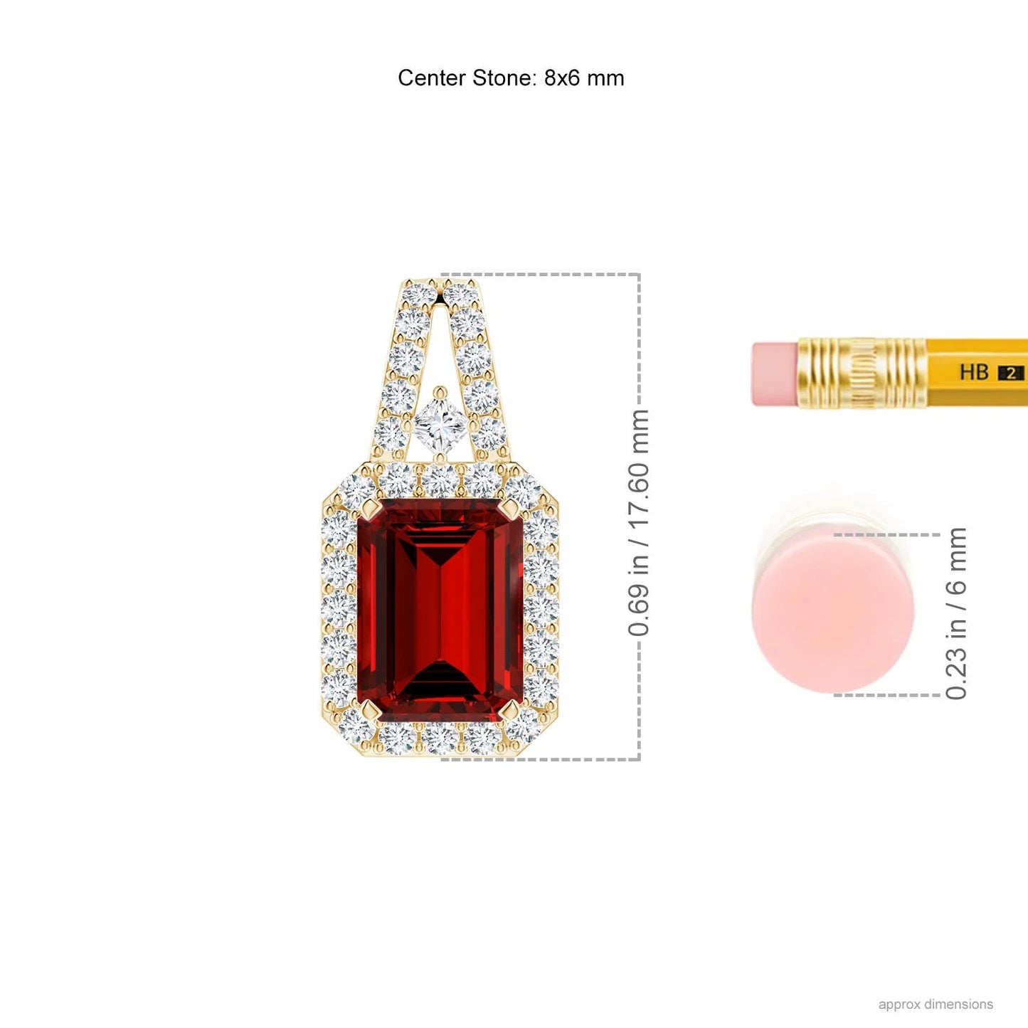 3.35G 14K Gold Natural Emerald-Cut 0.5Ct Red Ruby Halo Pendant With 0.15Ct Natural Diamond Fine Jewelry Custom Handmade Necklace