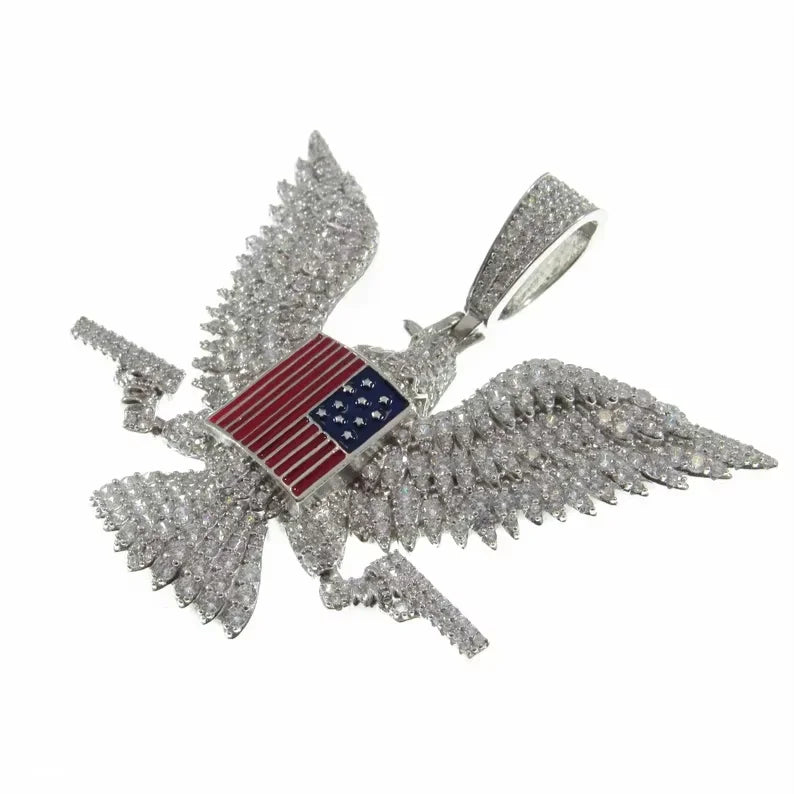BiG-BOSS Eagle Pendant with American Flag 925 Silver Moissanite Micro Pave Themed Charm Men's Hip Hop Luxury Everyday Wear Party