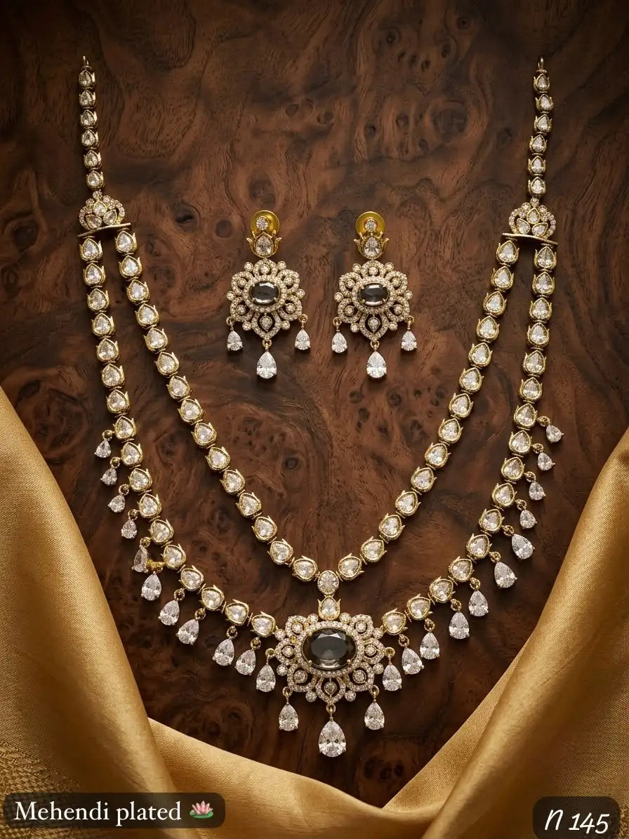 Royal Mehendi Heritage Bridal Necklace Set Pear Cut Mehandi Plated Wedding Party Premium Traditional Jewelry for Women Set