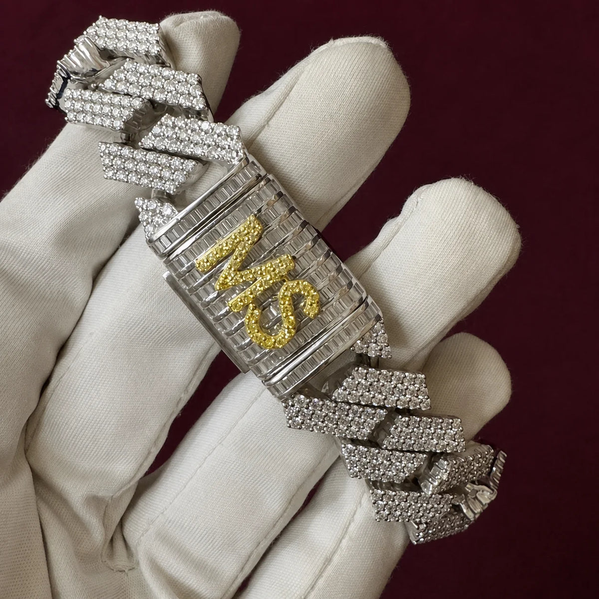 BiG-BOSS 18mm Lab Diamond Gold Plated 14K White Gold Customised Lock Hip Hop Bracelet Women's Iced Luxury Cuban Link Cushion Cut
