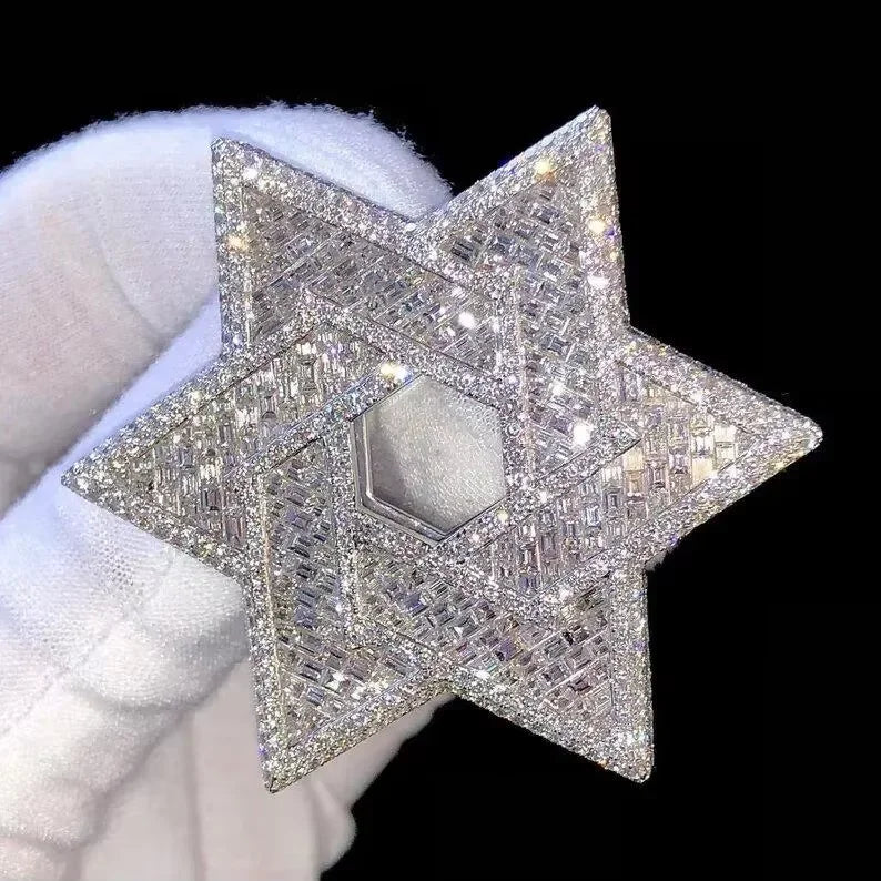 BiG-BOSS Iced Out Star Cross Pendant Gold Plated Silver Luxury Moissanite Hip Hop Jewelry for Men's