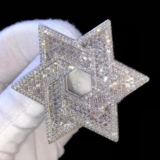 BiG-BOSS Iced Out Star Cross Pendant Gold Plated Silver Luxury Moissanite Hip Hop Jewelry for Men's