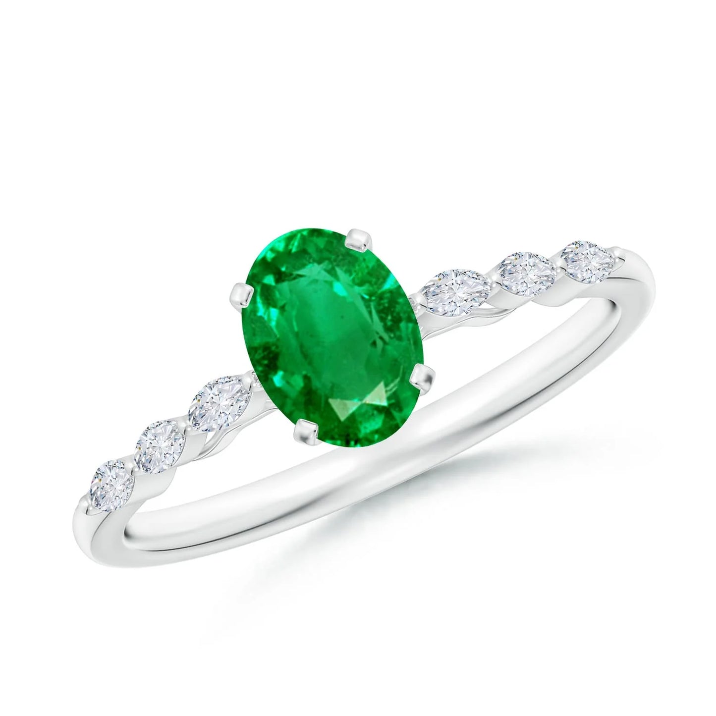Luxury 14K 18K Solid Gold Oval Cut Green Emerald Gemstone With Pave Accent Diamond Ring Fine Jewelry Women's Wedding Band Rings